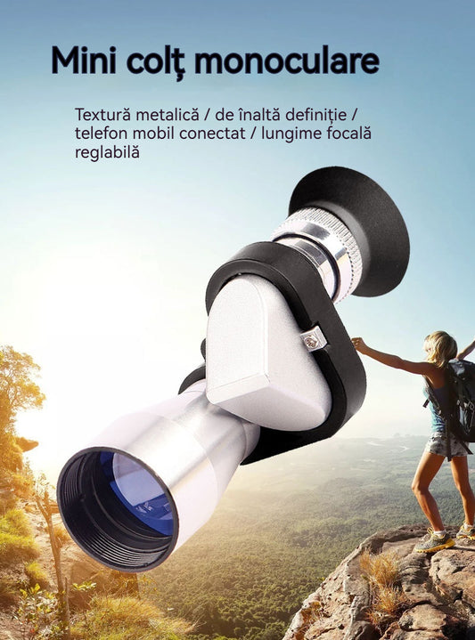 🔭[Monocular de colț mic de metal + clemă pentru telefon mobil + trepied] Microscop portabil mini monocular de colț de metal