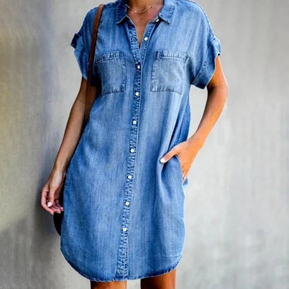 🔥【S-5XL】Rochie din denim cu maneca scurta