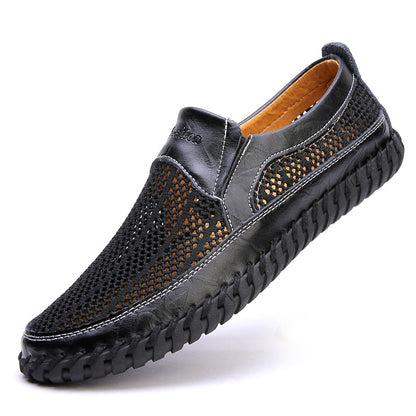 【38-48】👞Primăvara și vara, noi pantofi de bărbați cu ochiuri de plasă flyknit plus dimensiuni - piele de vacă reală, anti-sudori și anti-miros, respirabilă și confortabilă