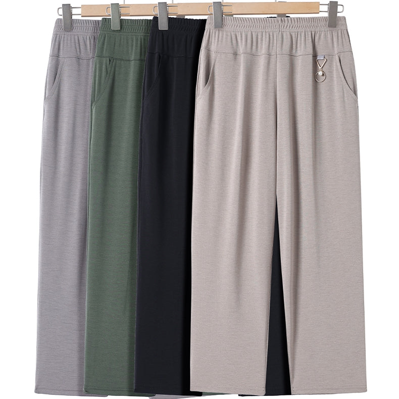 【XL-6XL】Pantaloni al nouălea cu talie elastică drept picior largi și confortabili