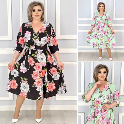 👗🌸【S-5XL】Vara noua serie florală de vară rochie elegantă cu decolteu în V