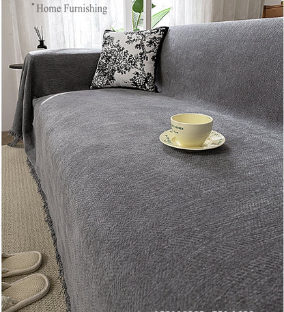 🏠【180x300cm/180x180cm】Herringbone Chenille Chenille Sofa Cover--3822989