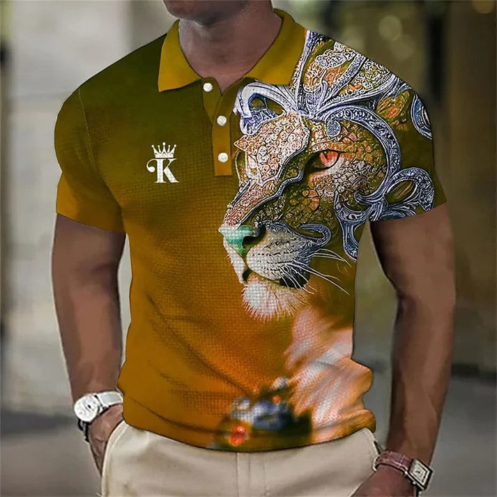 [2024Promoție fierbinte] 了🧑👔Tricou polo cu leu pentru bărbați imprimat 3D