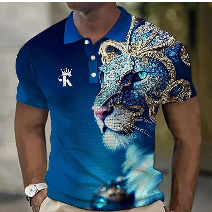 [2024Promoție fierbinte] 了🧑👔Tricou polo cu leu pentru bărbați imprimat 3D