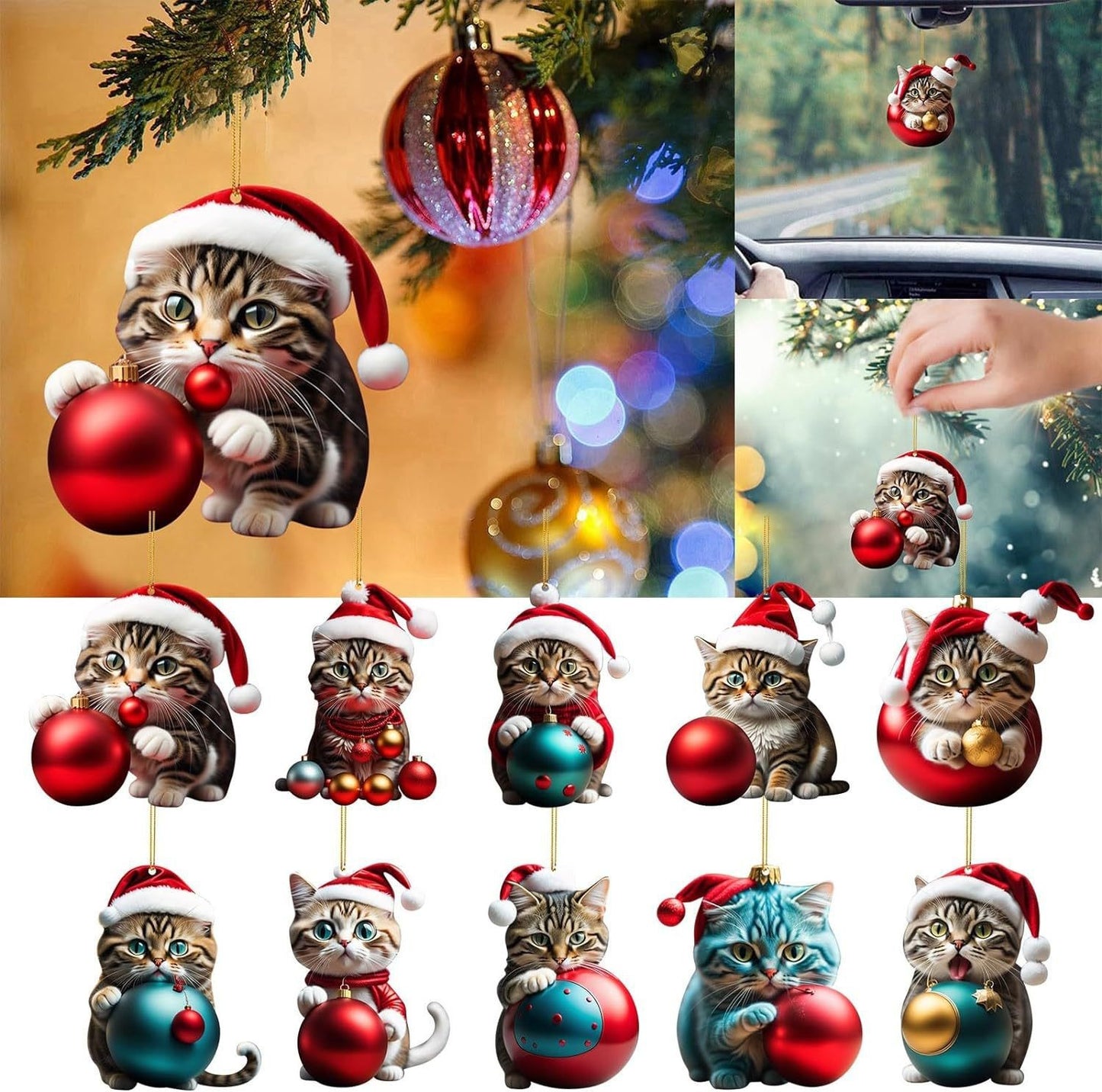 🎄10 buc😻 Ornamente pentru pomul de Crăciun pentru pisicuță. Ornamente pentru pisici suspendate