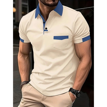 💥Tricou polo de buzunar color-bloc pentru bărbați tricou polo sport