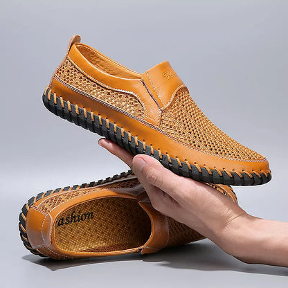 【38-48】👞Primăvara și vara, noi pantofi de bărbați cu ochiuri de plasă flyknit plus dimensiuni - piele de vacă reală, anti-sudori și anti-miros, respirabilă și confortabilă