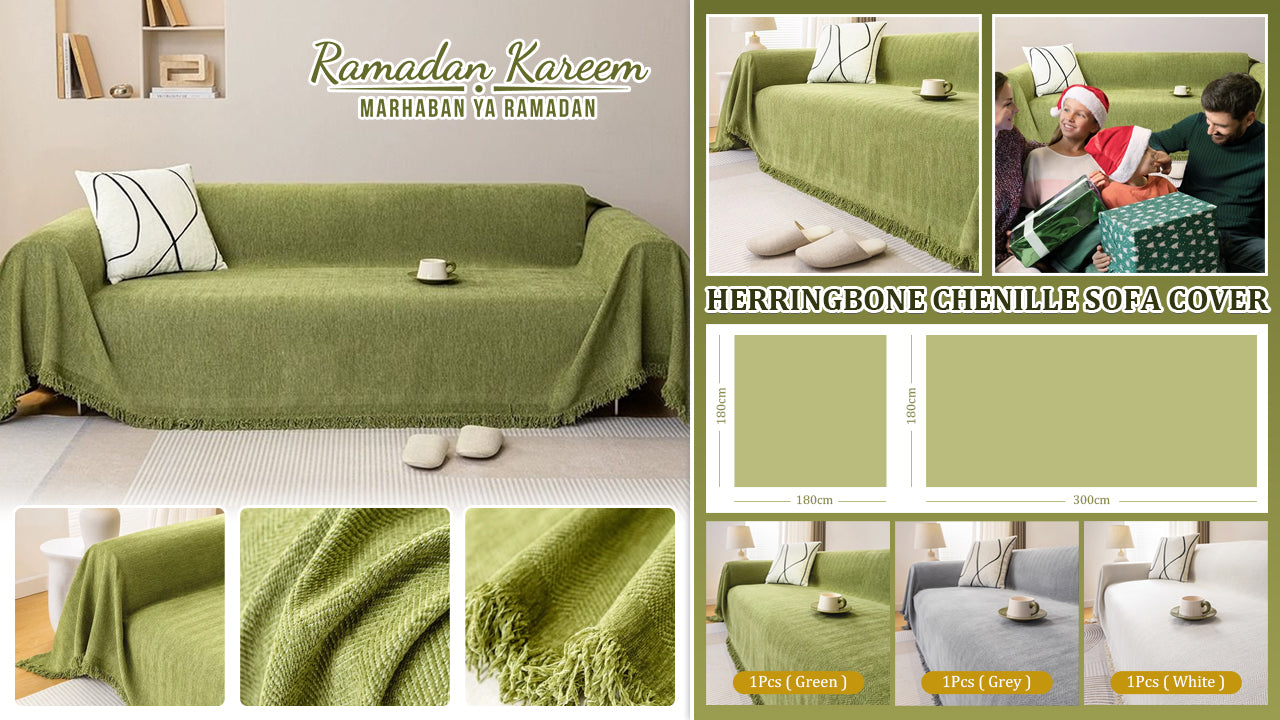 🏠【180x300cm/180x180cm】Herringbone Chenille Chenille Sofa Cover--3822989