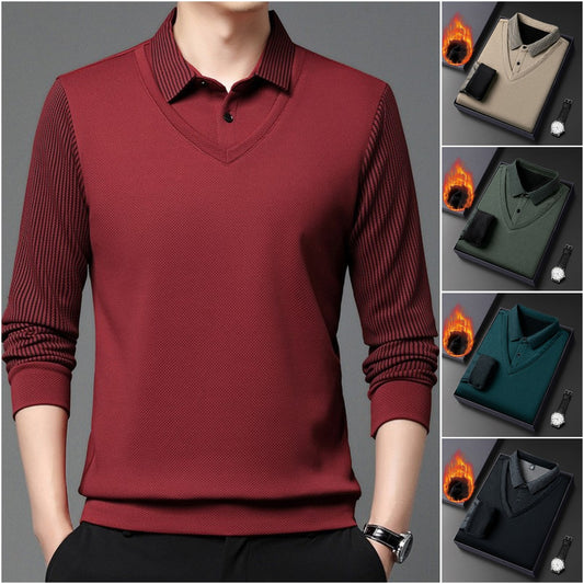 【30%OFF】【Cumpărați 1 obțineți 1 gratuit】 【M-4XL】Cămașă POLO fals din două piese cu dungi patchwork