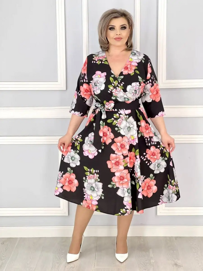 👗🌸【S-5XL】Vara noua serie florală de vară rochie elegantă cu decolteu în V