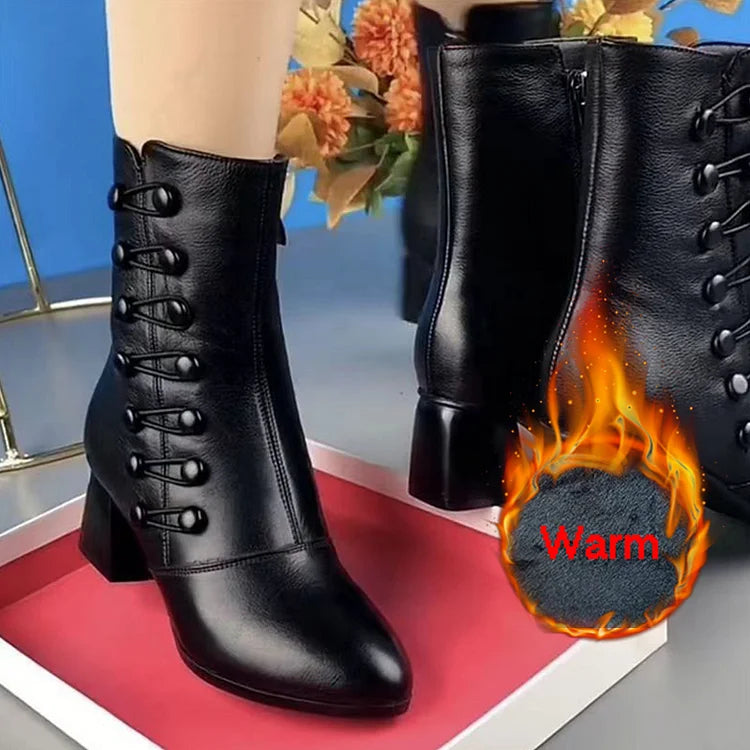 【35-42】reducere flash🔥Botine de damă din piele caldă cu nasturi laterali