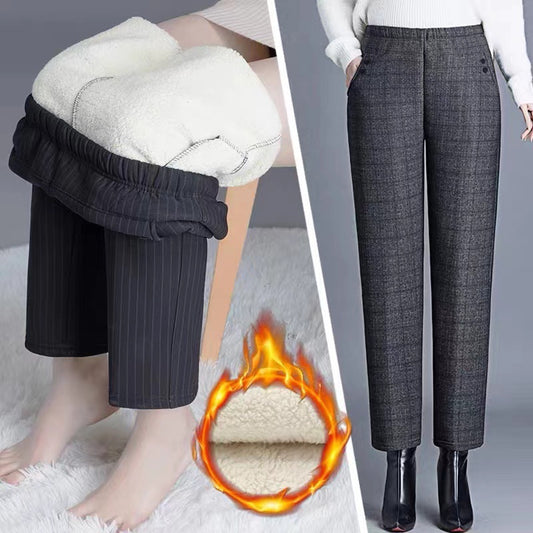 🔥【45-90KG】Pantaloni casual drepti de pluș pentru femei cu talie înaltă de toamnă și iarnă--3841290