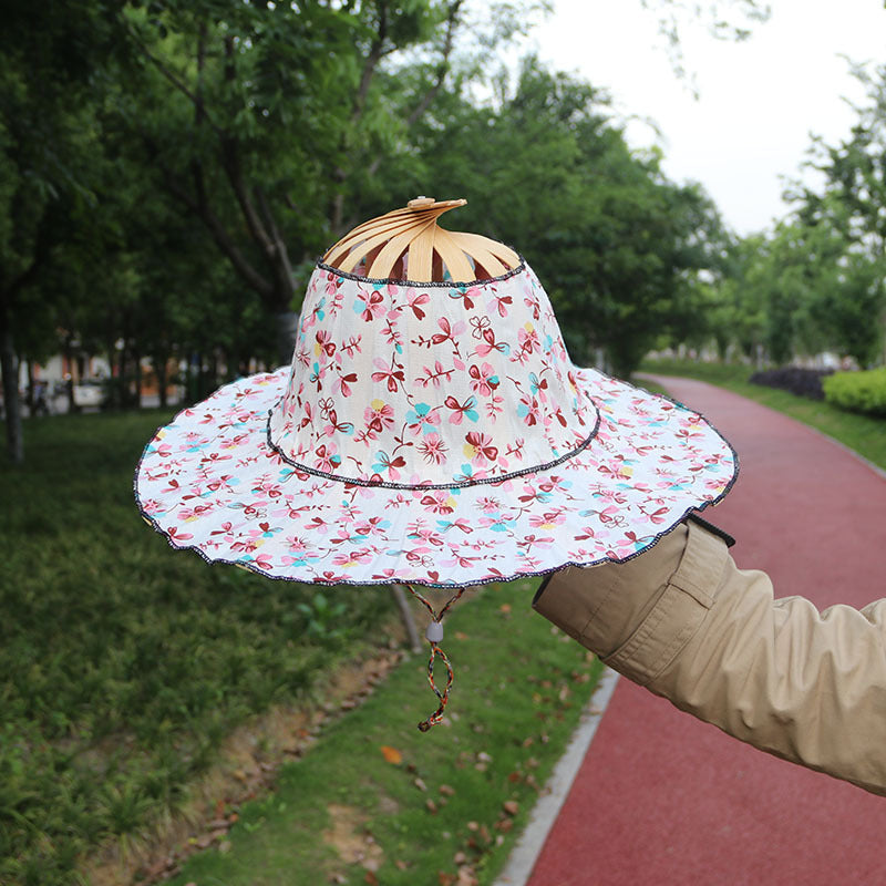 🌺Pălărie de evantai pliabilă din bambus pentru călătorii, pălărie de ventilator cu două scopuri pentru umbrelă de soare și protecție solară