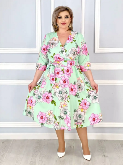 👗🌸【S-5XL】Vara noua serie florală de vară rochie elegantă cu decolteu în V